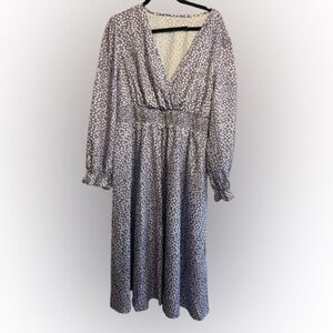 Lavender dress, long sleeve, ruched waist